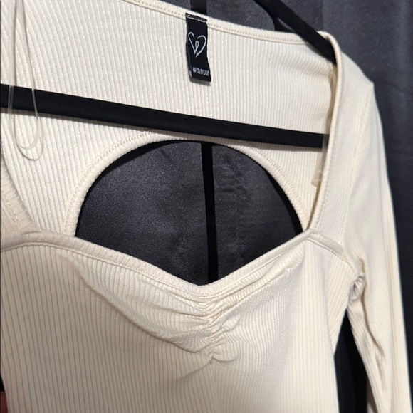 Cream Ribbed Long Sleeve Open Back Top - Picture 2 of 4